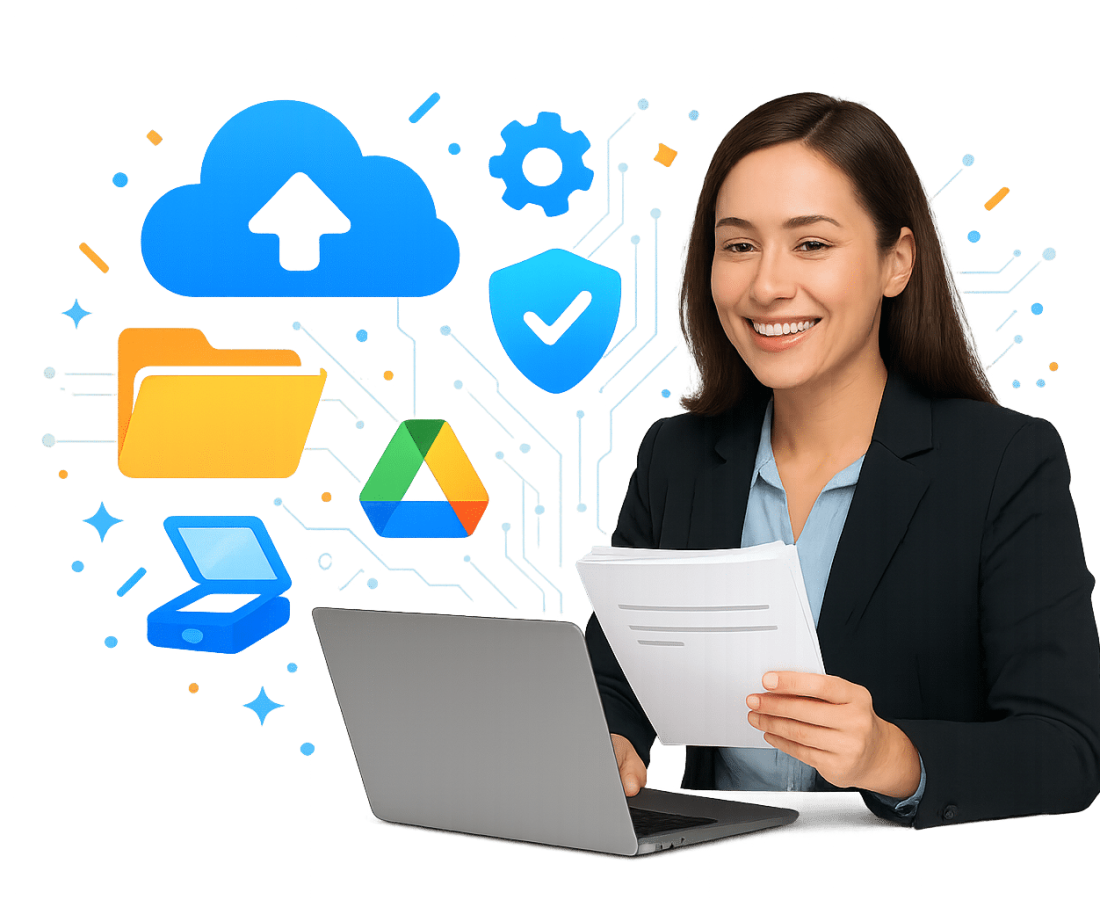 Melbourne AI filing chatbot collecting documents and storing them into organised drive folders.